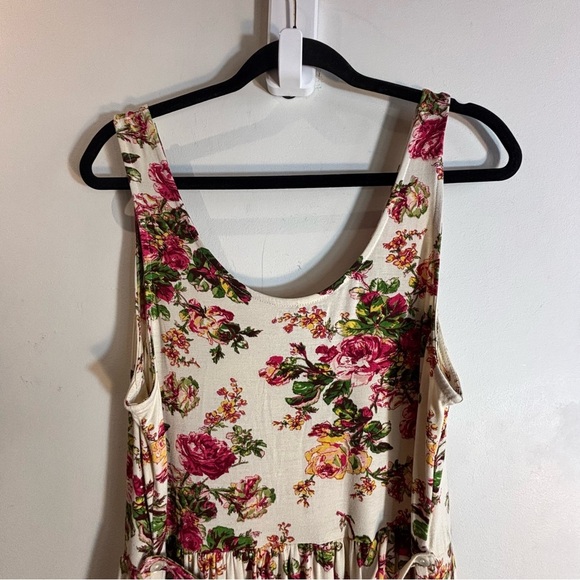 APRIL CORNELL Sz M Floral Pink Maxi Dress Jersey Knit Belted Unlined Scoop Neck - Picture 8 of 14